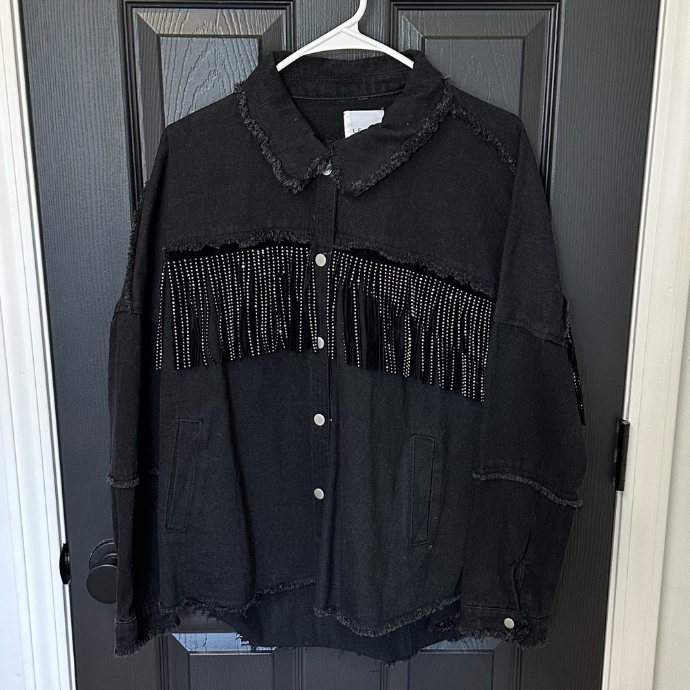 LELIS Black Denim Fringe Jacket - Small